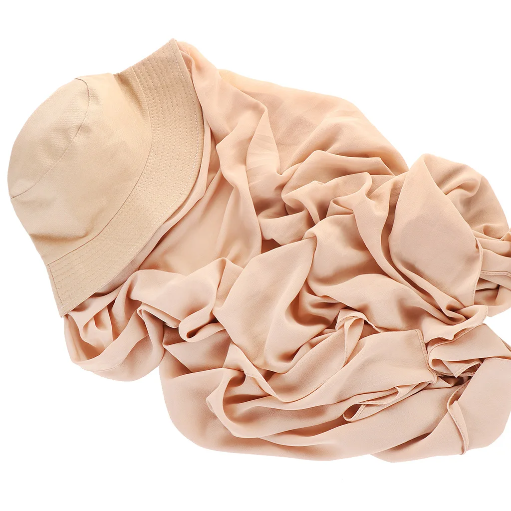 Women Chiffon Hijab With Bucket Hat Cap Summer Fisherman Caps Ready To Wear Instant Chiffon HIjabs