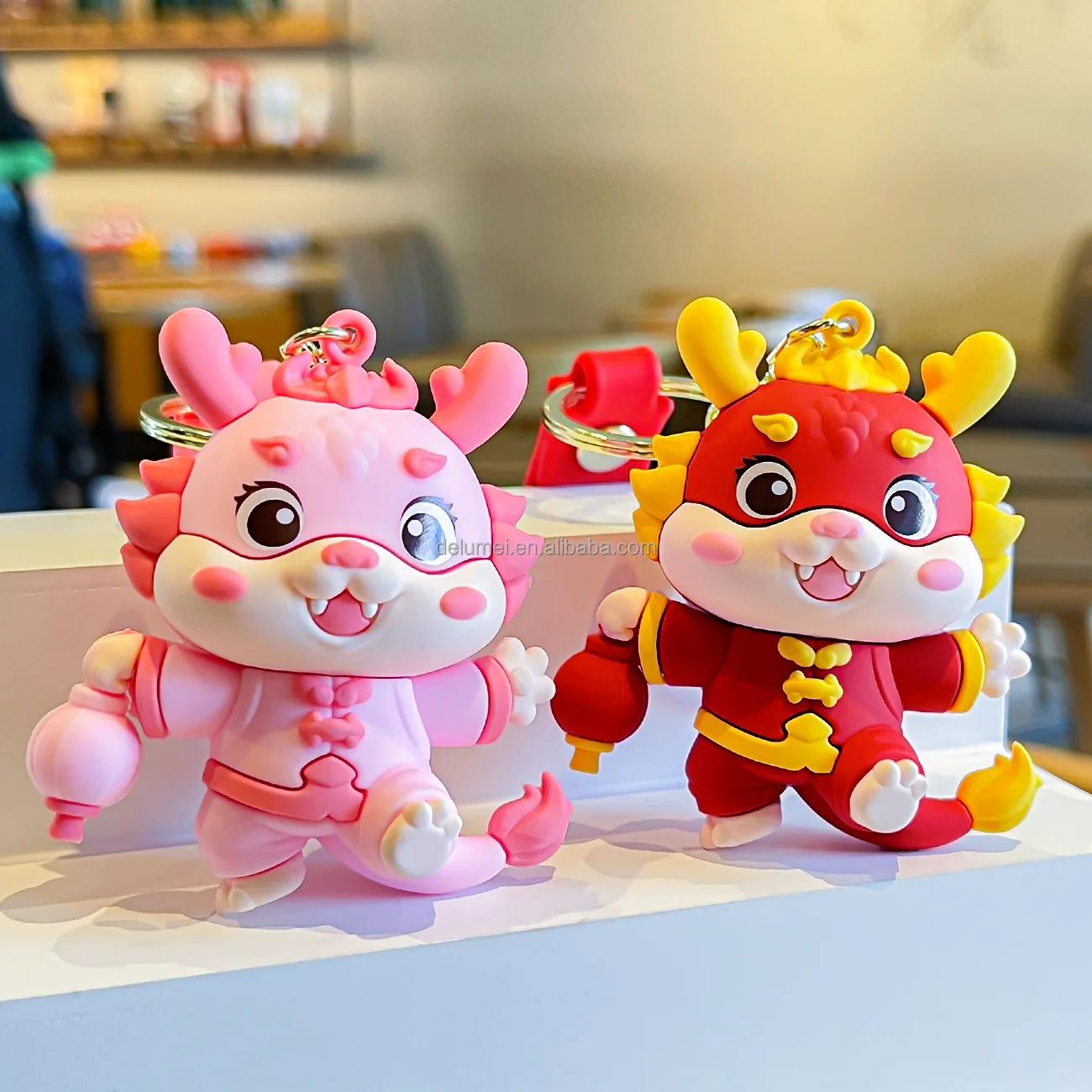 2024 Chinese Zodiac Loong Dragon Soft Rubber Creative Keyring lanyard Bags Car Accessories PVC 3D Cartoon Loong Keychain