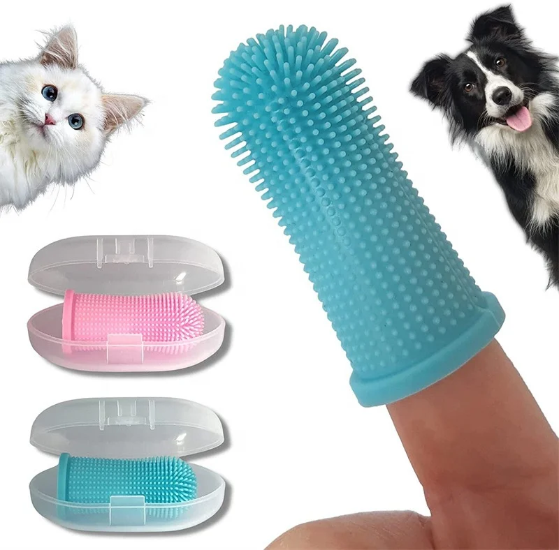 Easy Teeth Cleaning Full Surround Bristles 360 Degree Silicone Dog Finger Brush Toothbrush for Puppies, Cats and Small Pets
