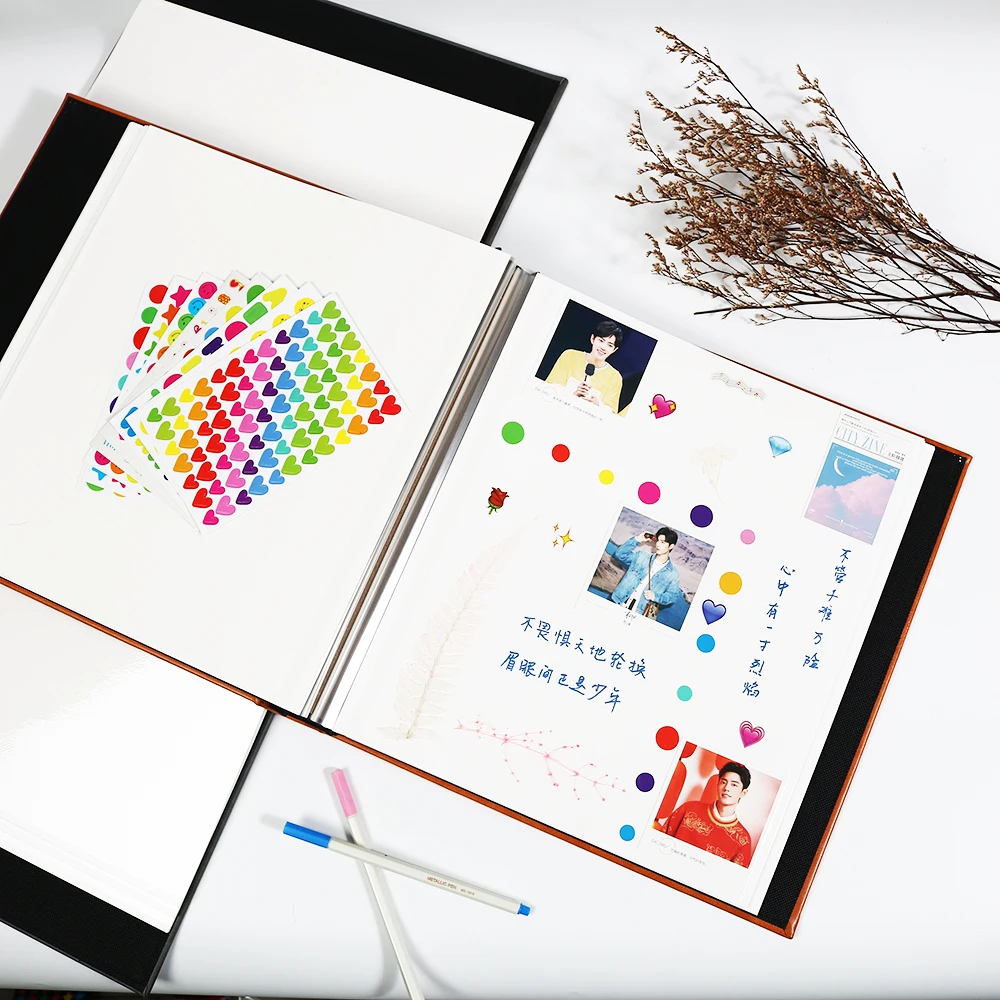 2023 Custom Wholesale Hardcover pu leather photo album 4x6 Self adhesive photo album scrapbook Wedding memory book with Stickers