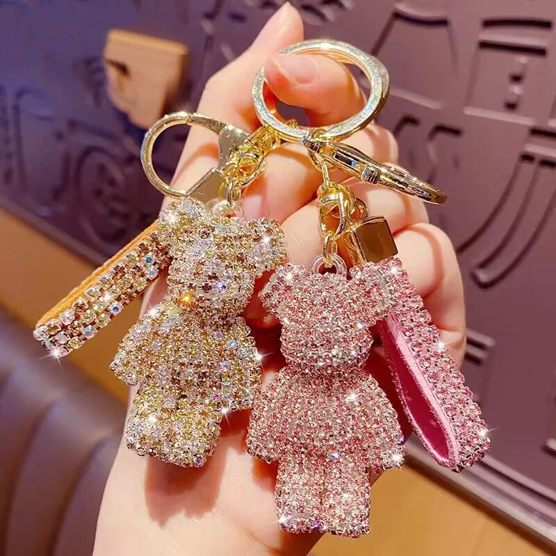 Hot Sell High Quality Crystal Key Chains Rhinestone Teddy Bear Keychain Leather Key Chain Metal Key Chain