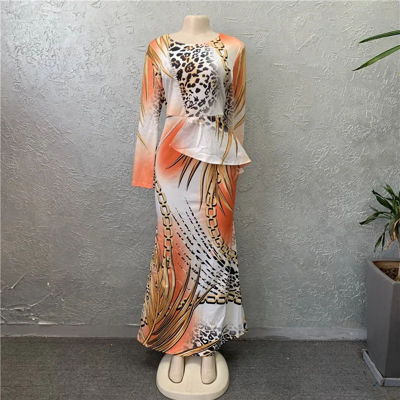 Houseofsd Elegant Printed Long Sleeve Turkey Maxi Dress African Women Long Prom Dress