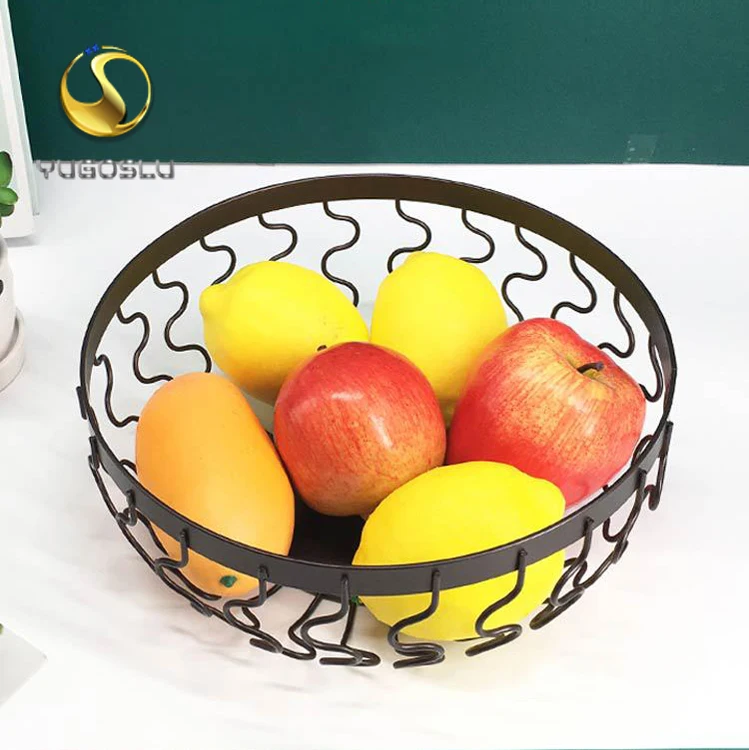 factory manufacture home kitchen ware Fruit Multifunction Creative Rattan Black Iron Bread Storage Basket