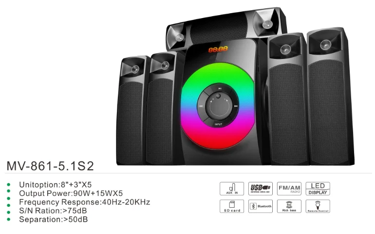 Высокое качество TK-861-5.1 новый домашний кинотеатр с BT/FM/USB/MP3/SD/дистанционного управления