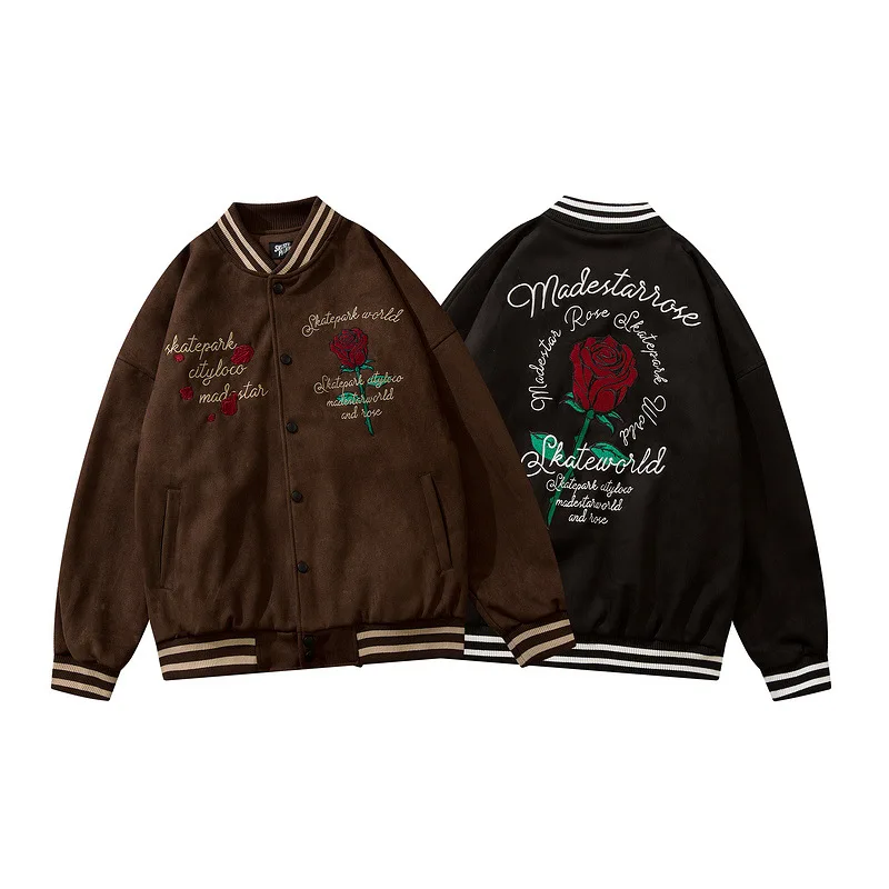 Retro rose embroidered baseball jacket jacket  autumn new high street high quality  brand jacket