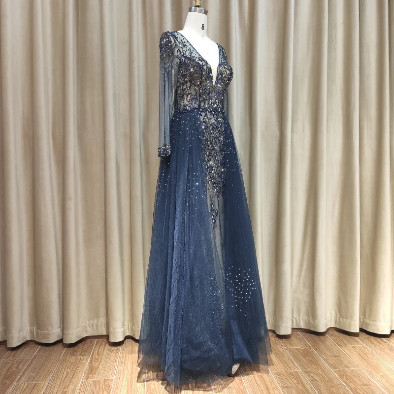 Black Long Sleeve Wedding Party Dress Sequin Evening Dress Party Wear for Ladies