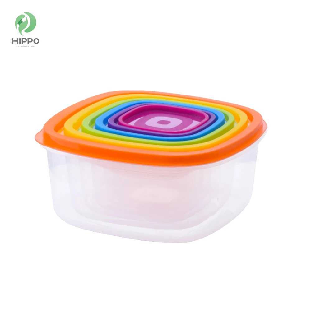 Custom 7pcs rainbow food storage plastic rainbow box hard plastic storage box