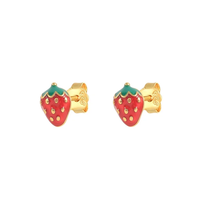 CANNER Wholesale Jewelry Small Cute Fruit Earrings S925 Sterling Silver 18K Gold Plated Stud Earrings