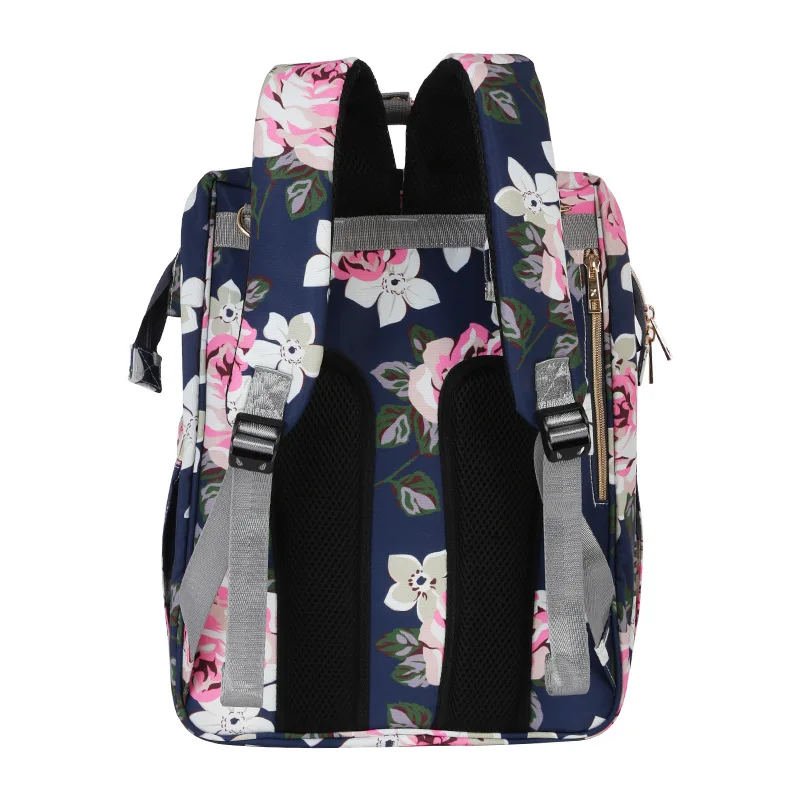 
2021 Drop Shipping Folding Bed Bag Lightweight Printed Waterproof Double Shoulder Mommy Diaper Bag 