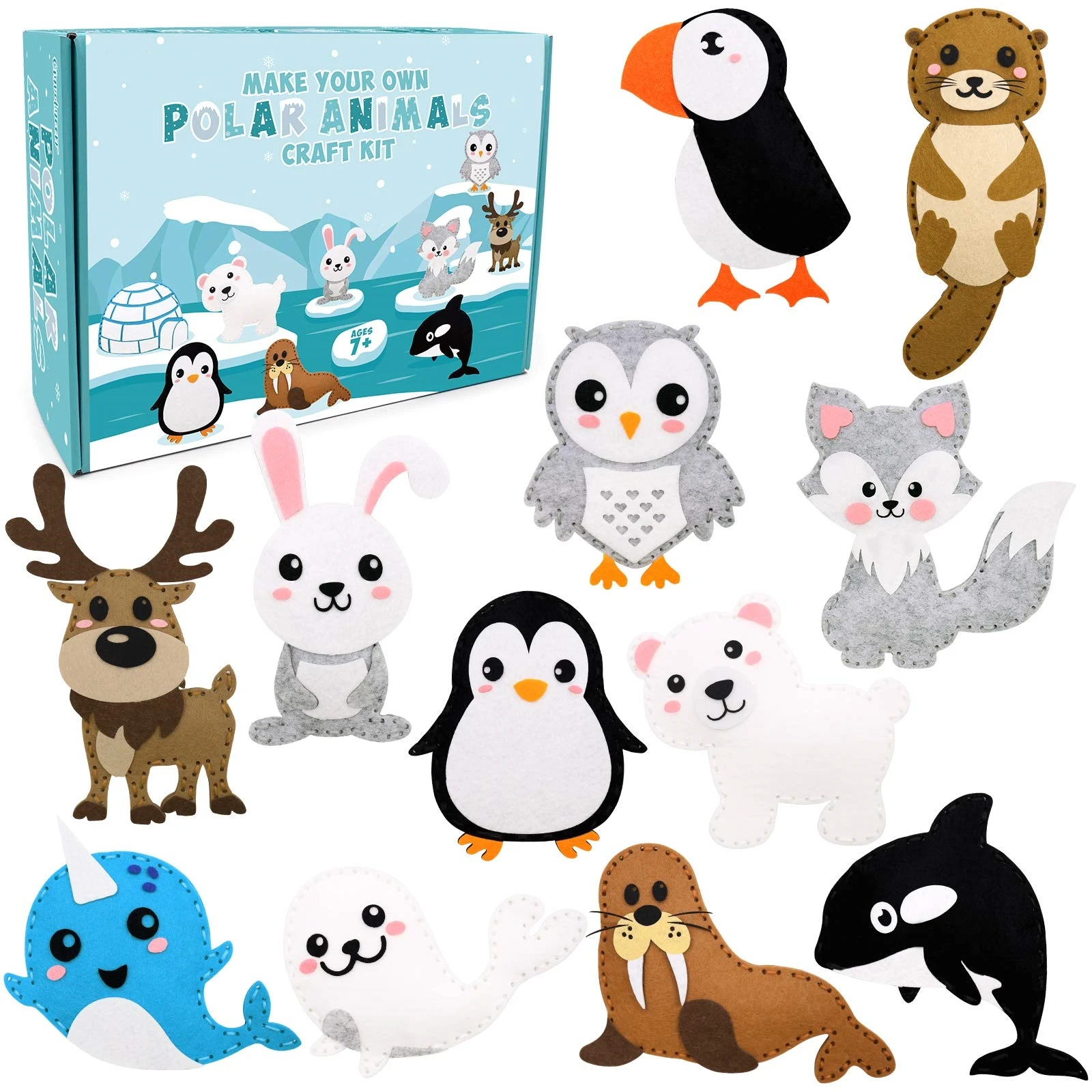 Polar Animals Needle Sewing Kit for Kids DIY Animal Craft Set for Children Beginners