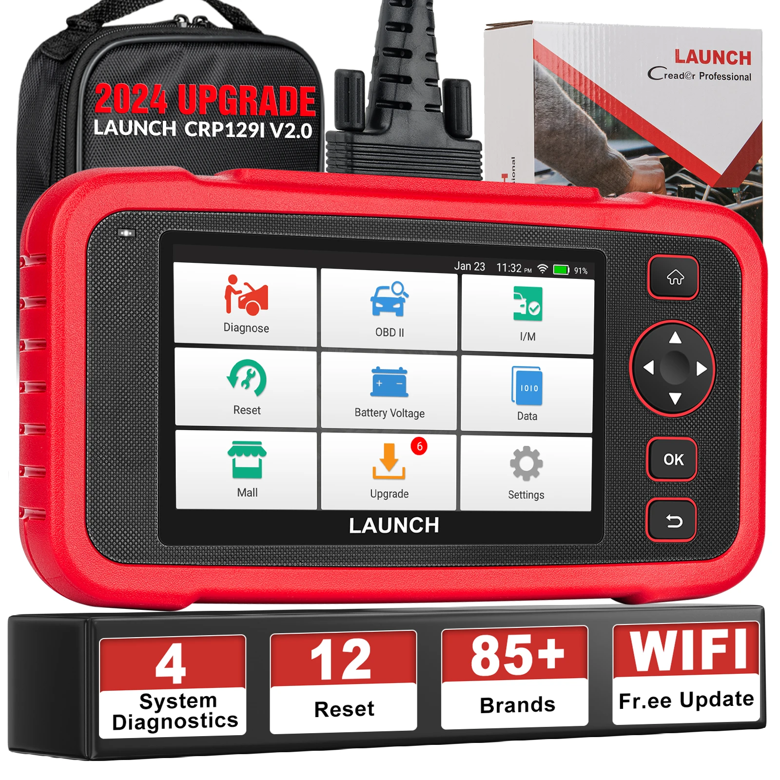 Launch Universal CRP 129I V2.0 Elite Four System Car Diagnostic Tool OBD2 Scanner with 12 Resets Auto Code Reader