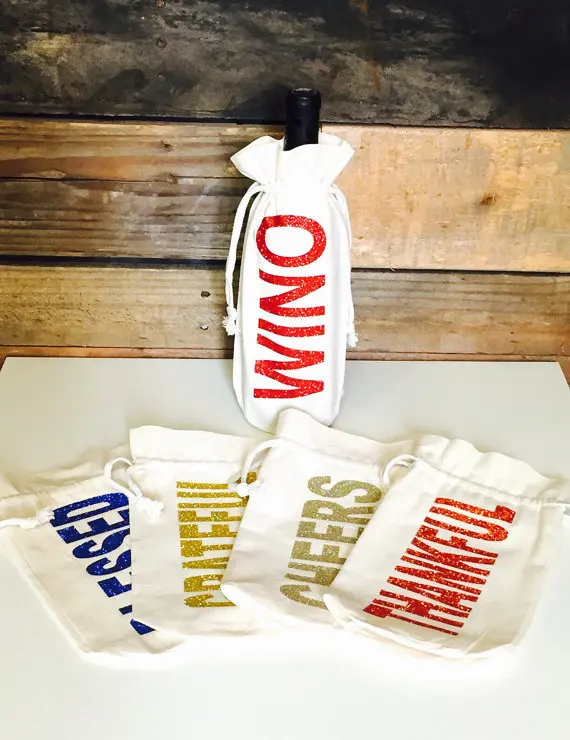 Custom Durable Cotton Letter Grocery Bag Coated Cotton Canvas Wine Bags