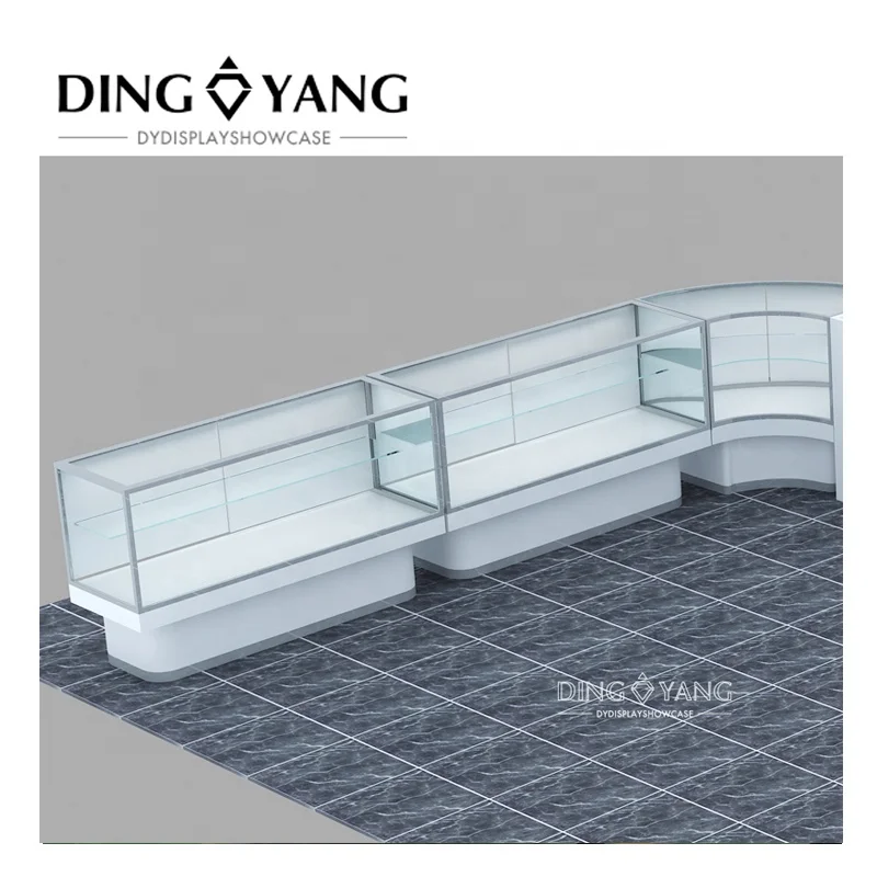 Пользовательские Серебряный Белый 2 слоя для стеклянного ювелирного изделия витрины ювелирных изделий дисплей ювелирных изделий стеклянная витрина с складского помещения