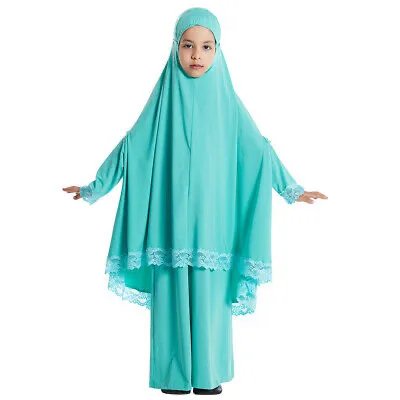C0024 Muslim Children Kids Girls Hijab KHimar Skirt Set Prayer Dress Suit Islamic Arab Baby Robe Sets