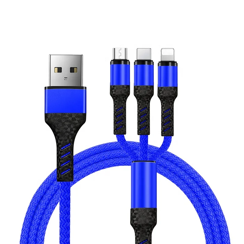 Wik- MS  2021 New Arrival Trending 3in1 Braided Cell Phone Mobile Charging 3 in 1 USB Cable Charger Cords