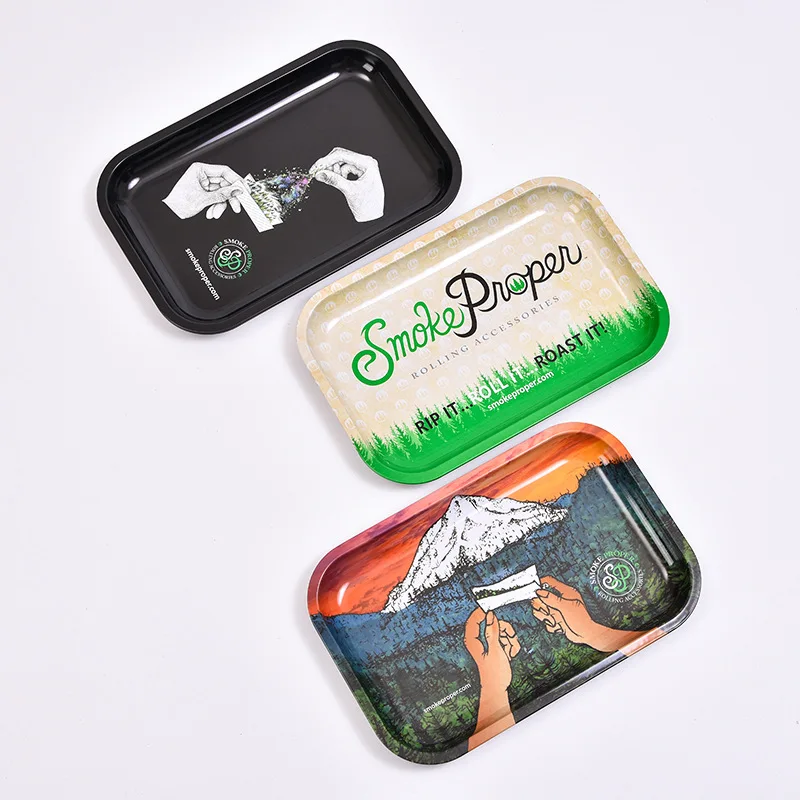 Portable Small Plain Metal Rolling Trays With Custom logo printing Tinplate Cigarette Serving Tray For Smoking