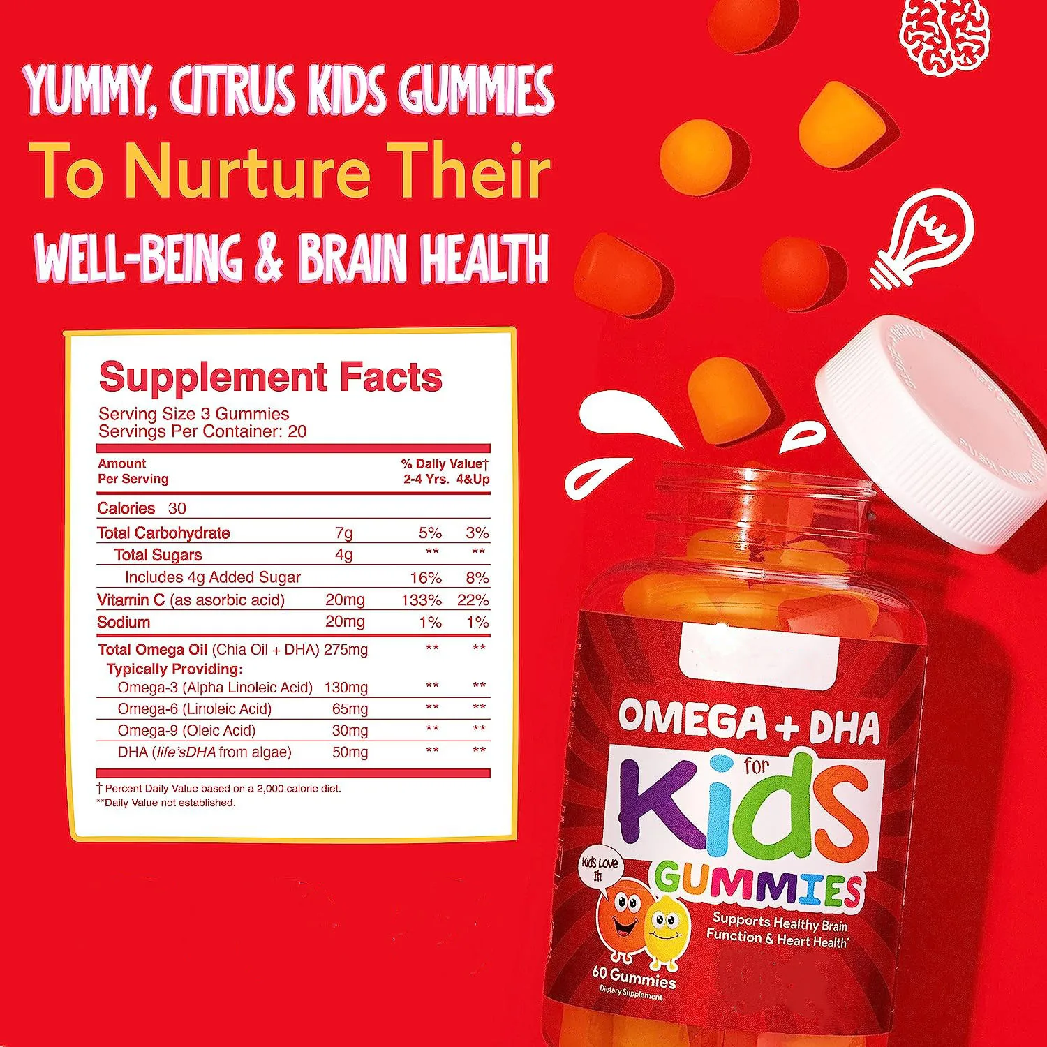 OEM 100% Pure Organic Kids Multivitamin DHA Omega 3 Gummies With Omega 6 9 For Supports Brain Joint Heart Eyes and Immune System