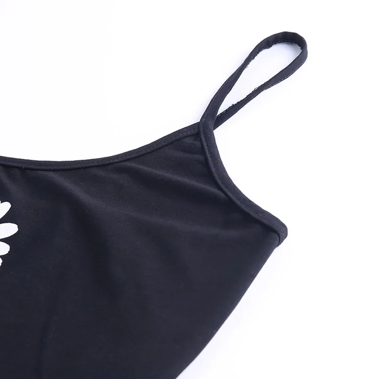  YH2070 Nunu одежда хризантемы печати на бретельках Croptop с низким вырезом спине Топ для женщин Базовая