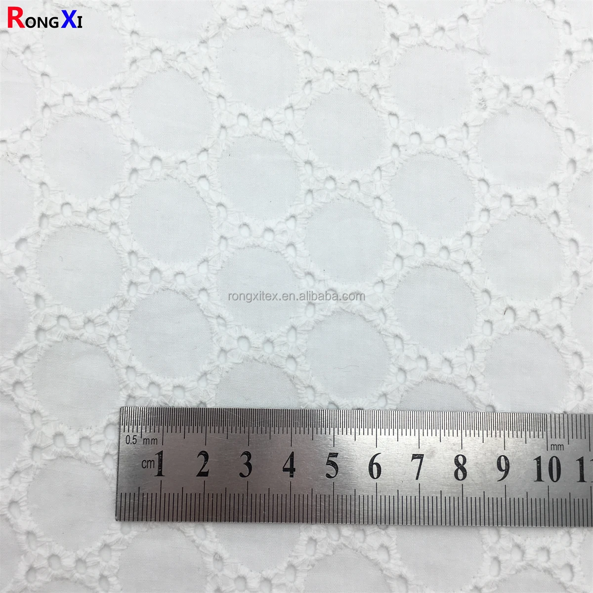 custom wholesale price RXF0517 Popular Bulk DesignvEmbroidered  Fabric with Holes Voile White Cotton Lace fabrics for Garments