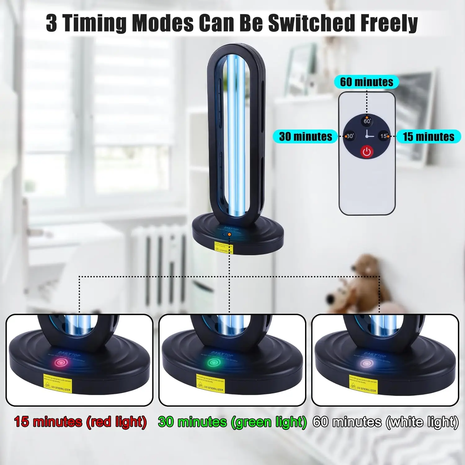 UV Light Sterilizater Lamp with Ozone for Odor Room Air Purification Remote Control Included 99.99% Sanitization Rate