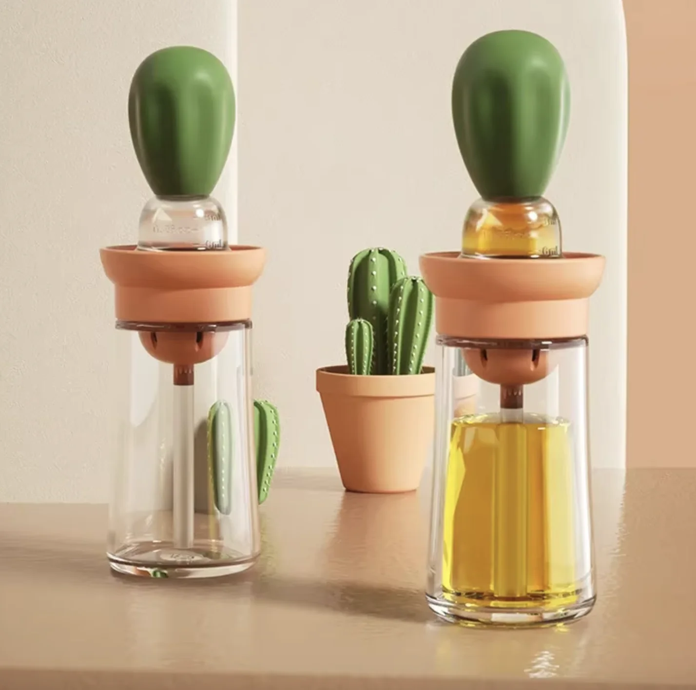2-in-1 silicone squeeze metering oil bottle brush glass dispenser silicone brush dropper measure BBQ vinegar