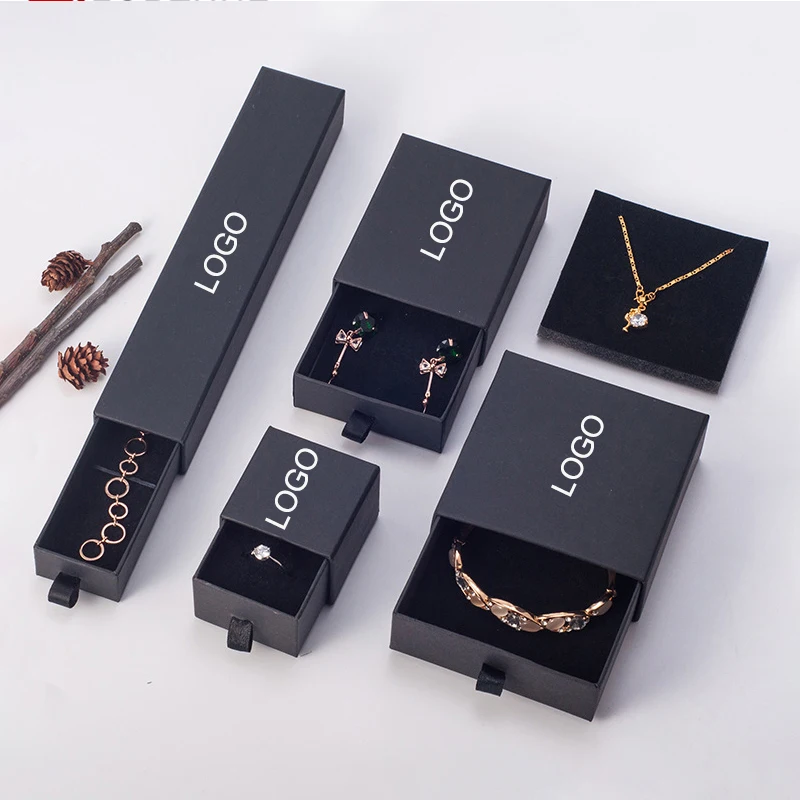 Custom Logo Printed Jewel Packs White Jewelery Pull Put Display Box Jewelry Gift Boxes