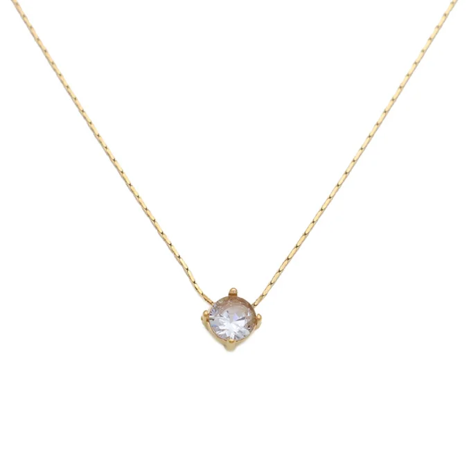 Minority Simple 18k Gold Bamboo Chain Net Red With Four Claws Zircon Necklace Stainless Steel Do Not Fade Color Jewelry Women