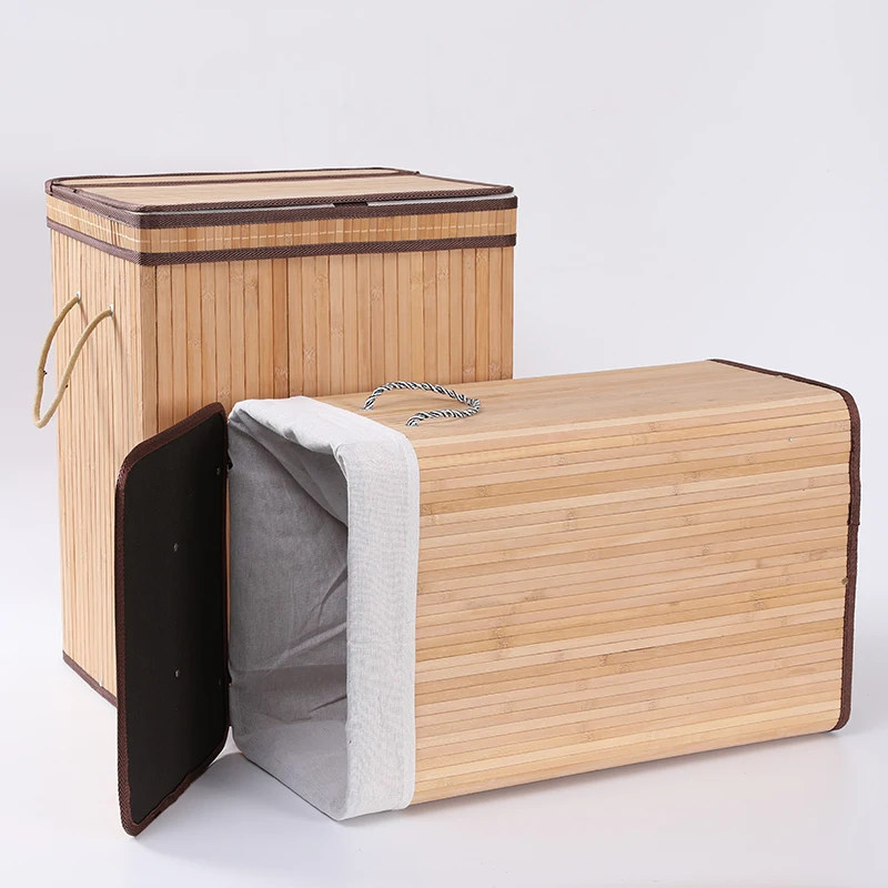 Custom Rectangular Shape chinese bamboo  clothes  basket with lid