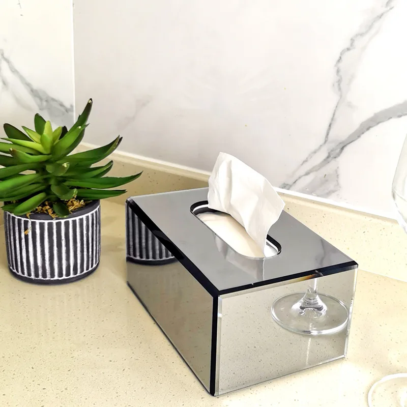 Customer Magnetic Acrylic Mirror Tissue Box Dryer Sheet Dispenser Cover Luxury Napkin Holder Organizer