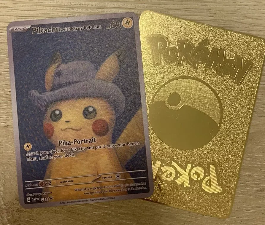 Ready To Ship Support Custom Style Metal Gold Game Trading Cards Metal Gold Poke mon Cards Pikachu Van Gogh Card