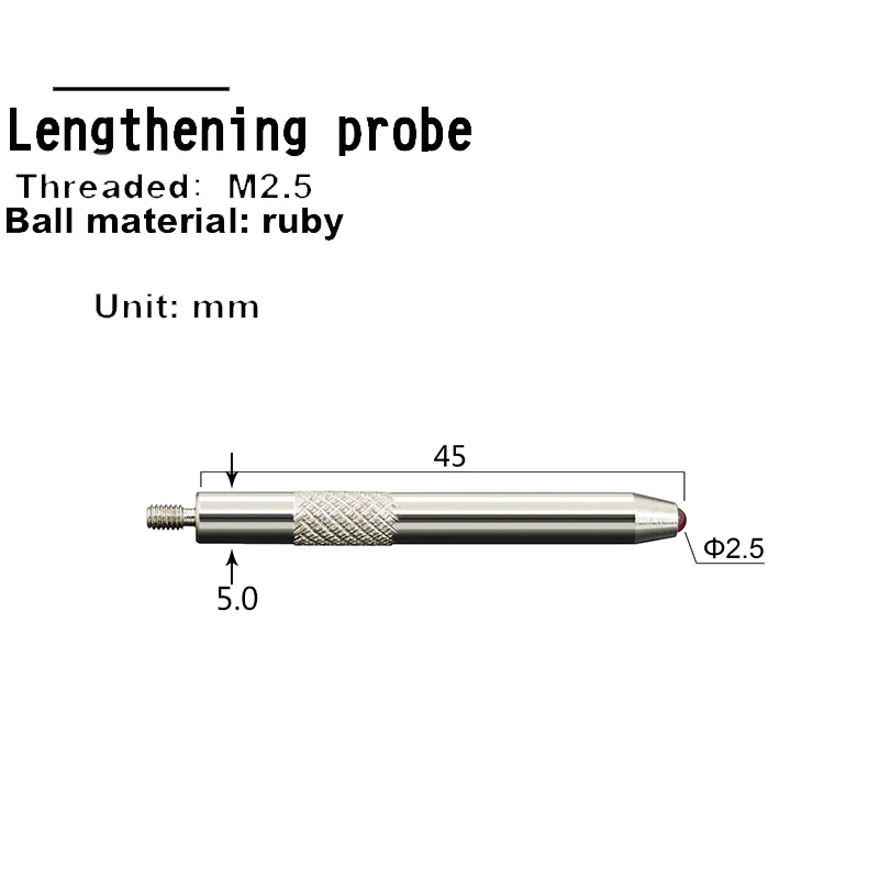 M2.5 Dial Indicator Probe Height Gauge White Steel Tungsten Steel Ruby Lengthened Probe
