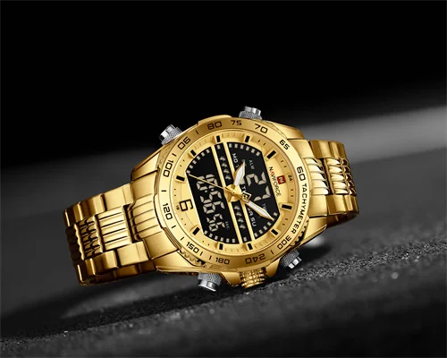 NAVIFORCE 9195 GGG Luxury Quartz Analog Stainless Steel Mans Watches LCD Digital Waterproof Chronograph Watches man wrist Male