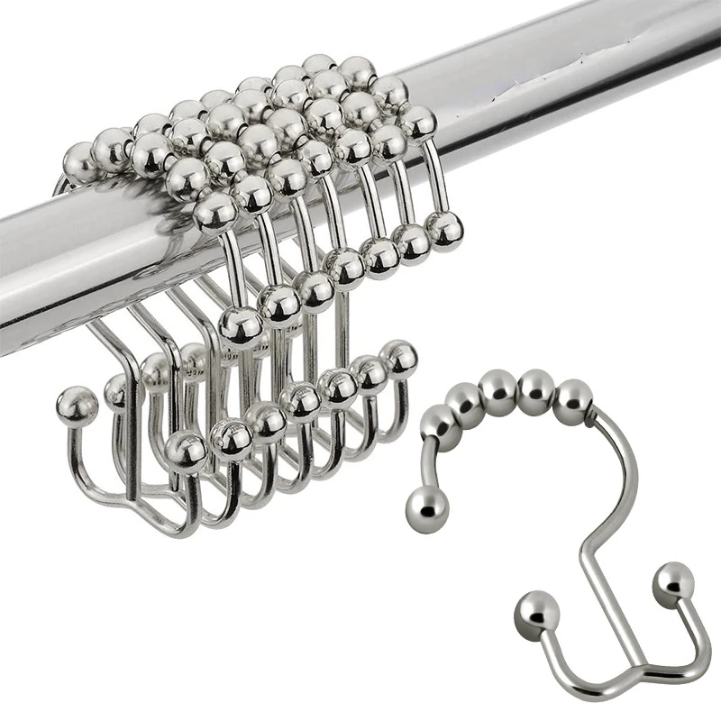 12pcs/set Modern Metal Shower Curtain Hooks Rings Rolling Hook Curtain Metal Stainless Steel Accessories Rod Hooks