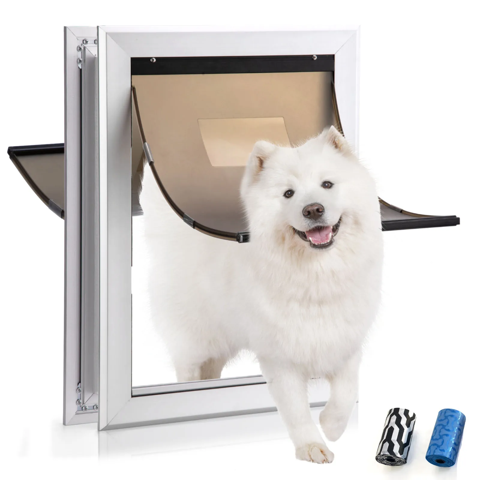 Automatic 2-Flap Durable Pet Door for Wall, Steel Frame and Aluminum Lock Double Flap Dog Door and Cat Door(Pets Up to 100 Lb)