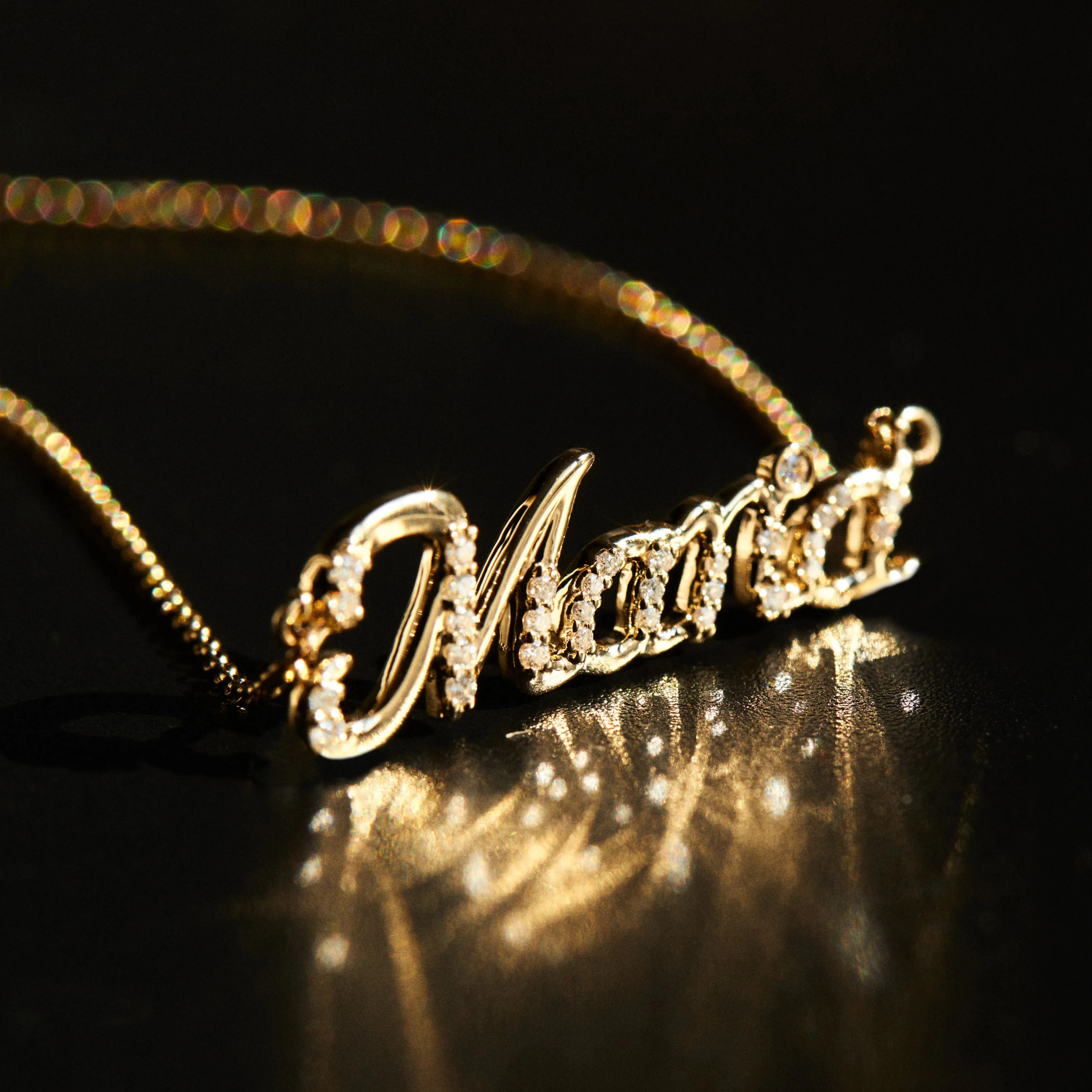 wholesale 2024 Unique 14K 18K Solid Gold letter name necklace with moissanite diamonds stones necklace Gold Jewelry for gift