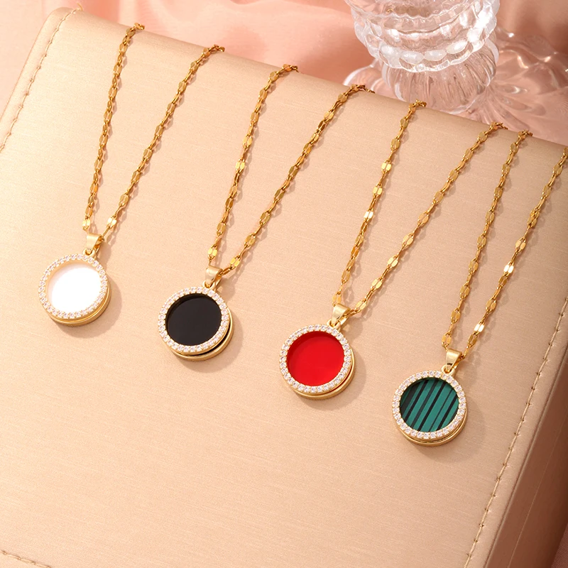 CDD New Trendy 18k Gold Plated Stainless Steel Round Pendant Necklace for Women Girl Clavicle Chain Jewelry