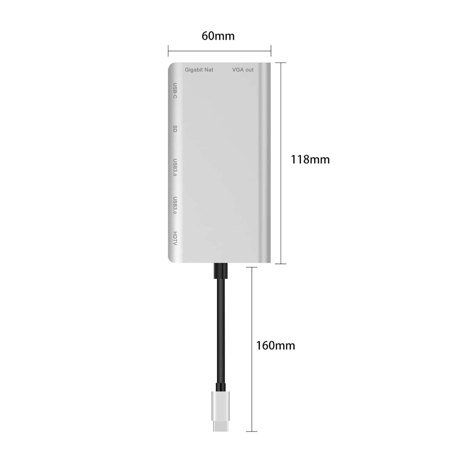 Aluminum Usb 7 In 1 USB C Charging Adapter Female To Usb-C Hub Male Phone To VGA HDMI RJ45