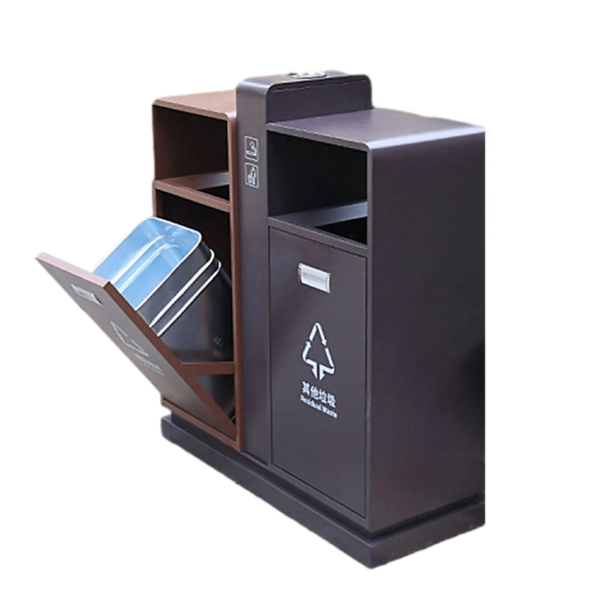 Outdoor Rectangular Steel Garbage Trash Can Outside Street Park Metal Rubbish Litter Bin Public Commercial Recycling Dust Bin