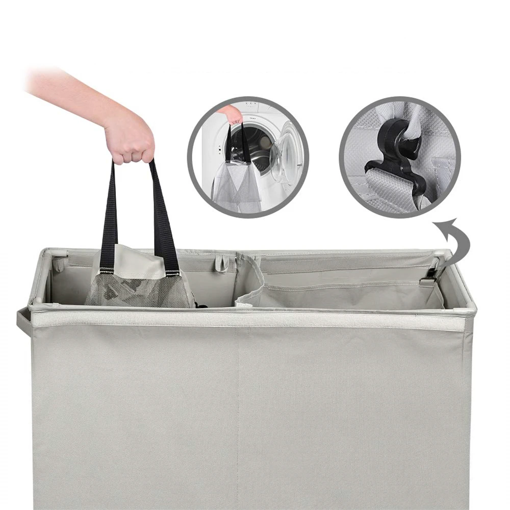 Foldable Laundry Bag with Handles 2 Compartment Hampers for Laundry with Lid Double Laundry basket