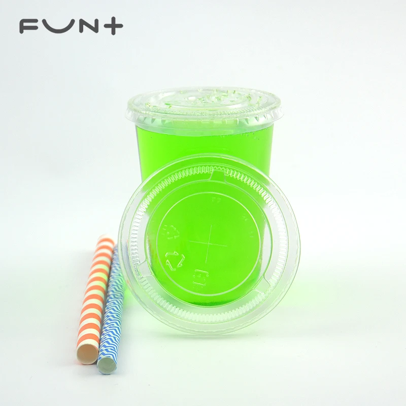 
500ml 16oz U shaped disposable pet custom print with dome flat lid juice ice cream plastic cup 