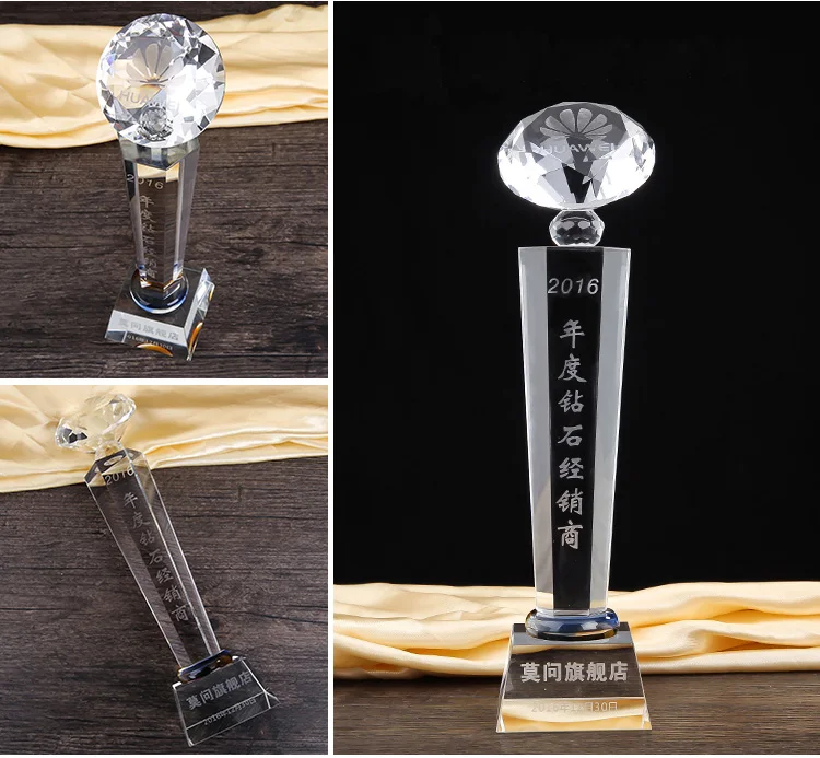 ADL Cheap Crystal Badminton Trophy Custom Crystal Trophy Award Crystal Football Trophy