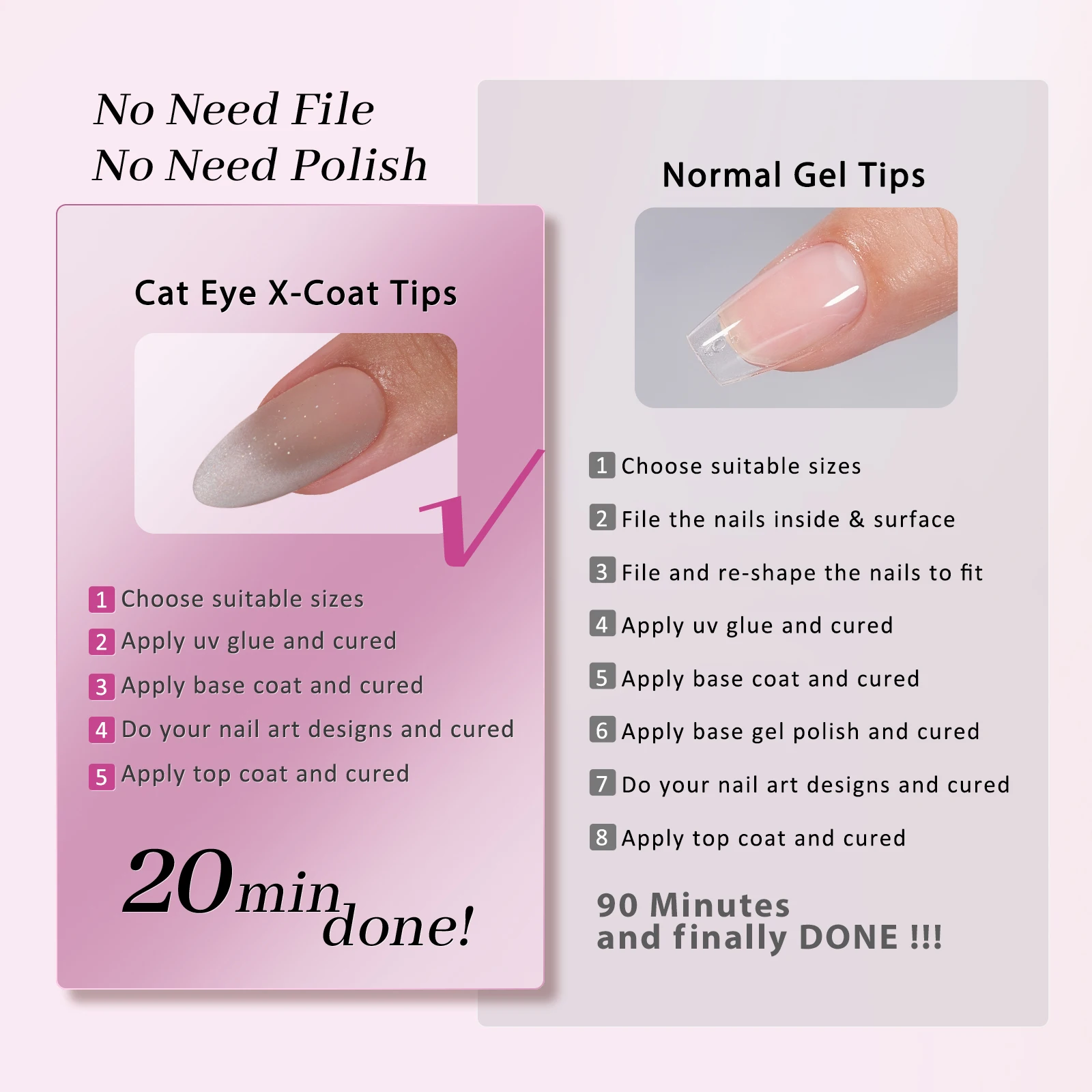 BTArtbox 150pcs Luxury Cat Eye Matte Gel X-Coat Tips Medium Almond Nail Tips Fade Press On Fake Nails Supplies