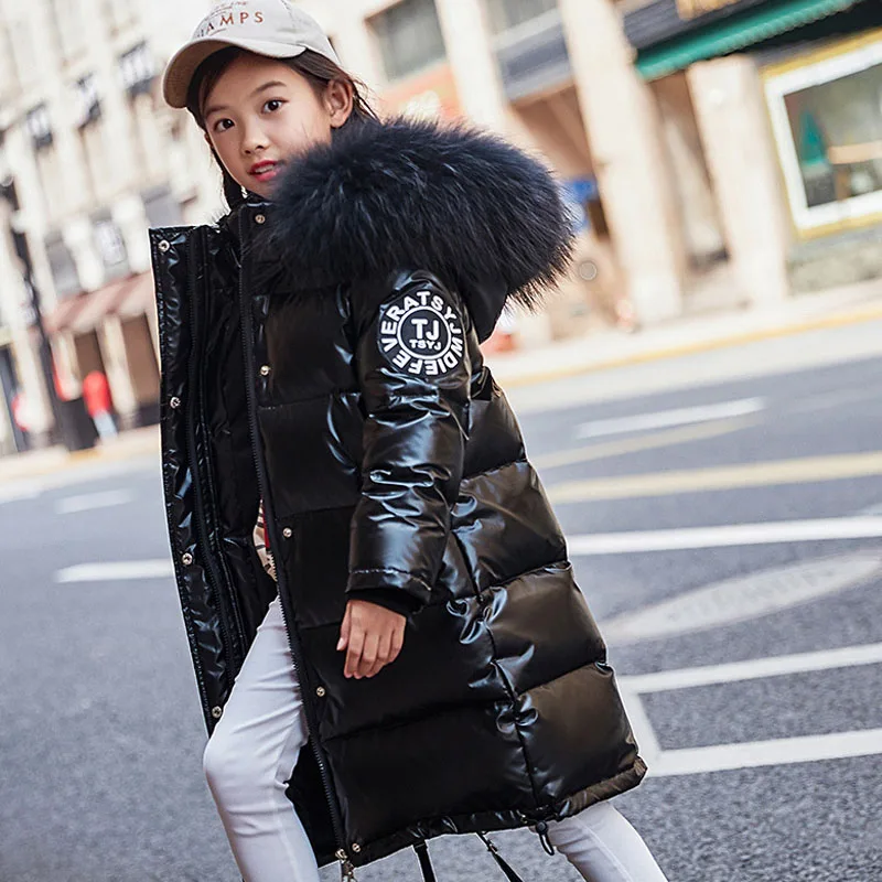 
Kids Boys Long Girls Thickening Large Fur Collar Children Down Jacket 