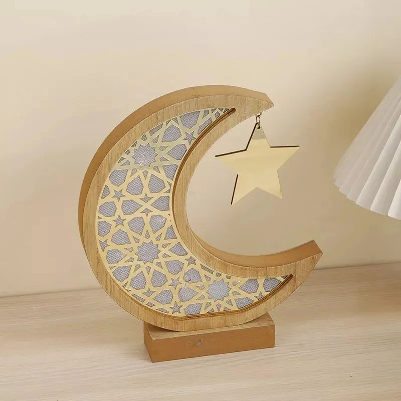 Wholesale Custom Acrylic and Wood LED Crescent Moon Design Gold Ramanda Table Decoration