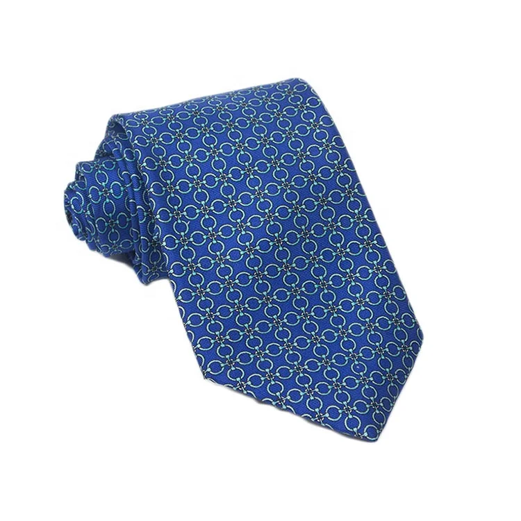 
Handsome Pattern Circle Chains Design Classic Blue Background 100% Silk Tie Man Custom Printed Neck Tie 
