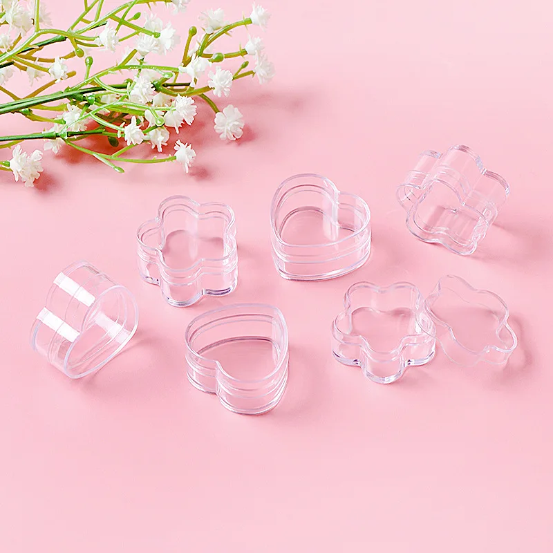 New Trend Star Shape 3ml 3g heart flower shaped 4ml 4g Mini Plastic Dragee Box Container sugared face cream storage box jars
