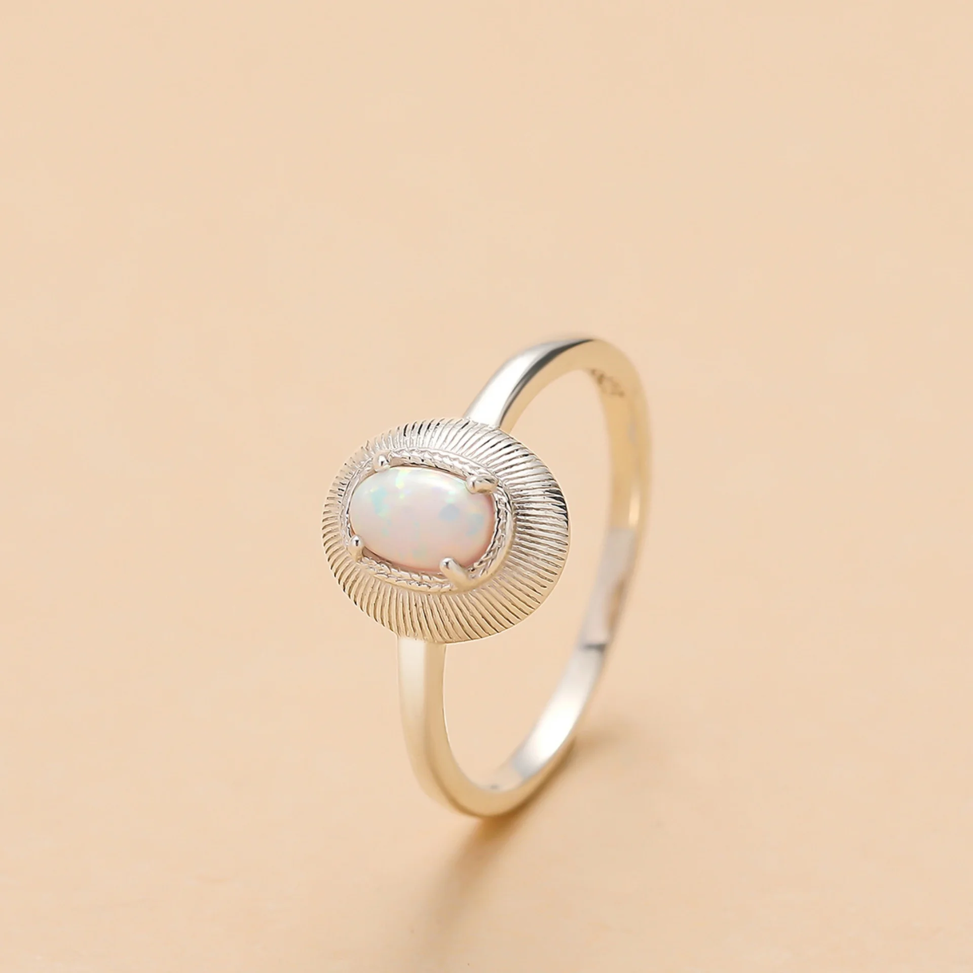 Advanced Texture Australian Natural Oval Opal Jewelry Gemstone Bulk 925 Sterling Silver Women Engagement Party Rings