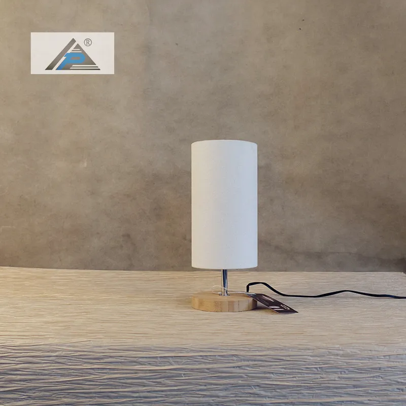 Nordic Modern Bedroom Decorations Convenient Switch Power Night Light Beige Fabric Shade LED Table Lamp with Wood Base