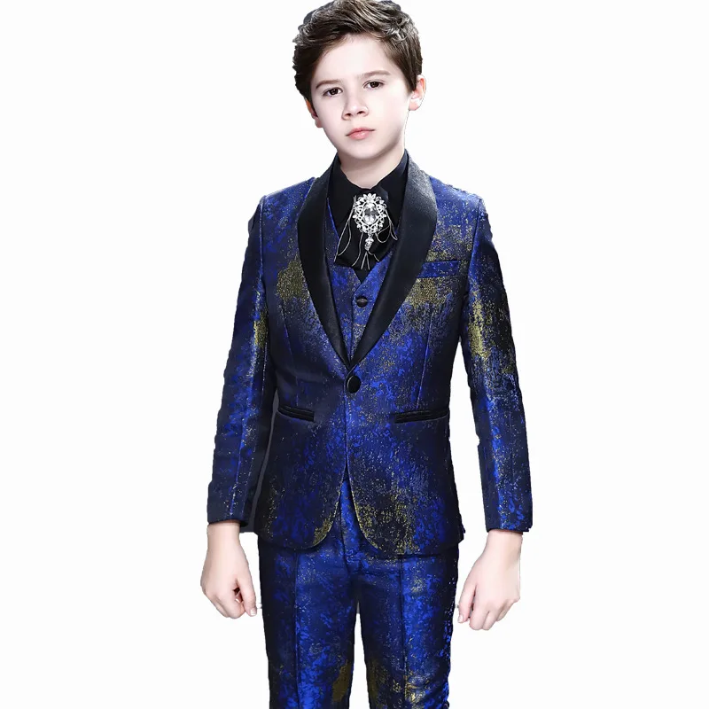Foil Print Boutique Flower Boys Tuxido Suits Children Evening Party Clothes Kids School  Performmance Blazer Plus Size Men Suit