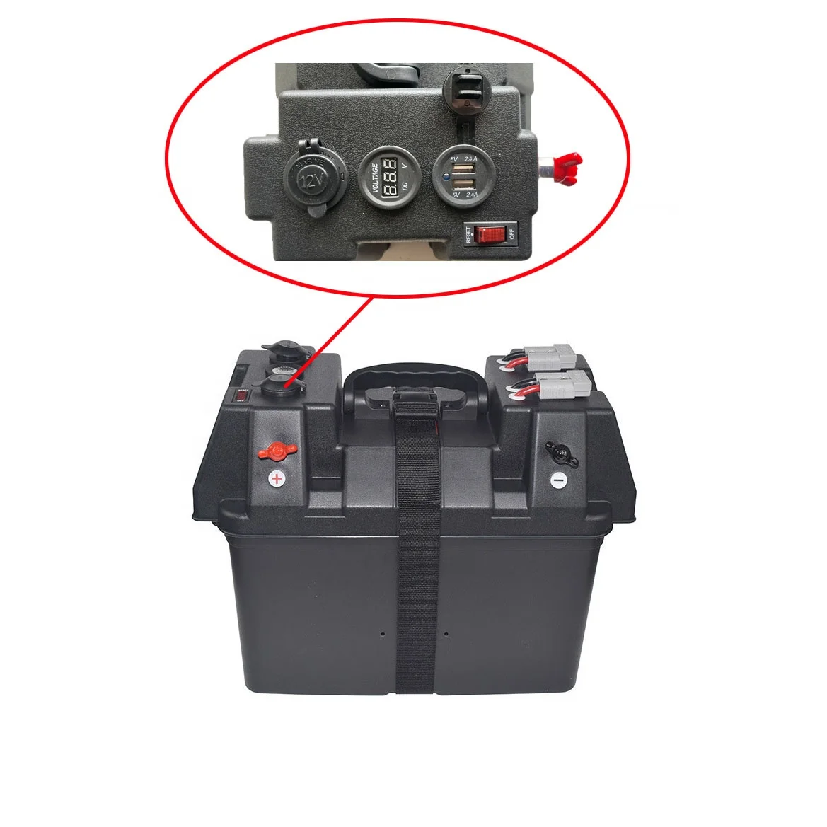 Good Quality Underground Plastic Solar Storage LED Voltmeter 2 x USB Output 12V 16A Battery Box